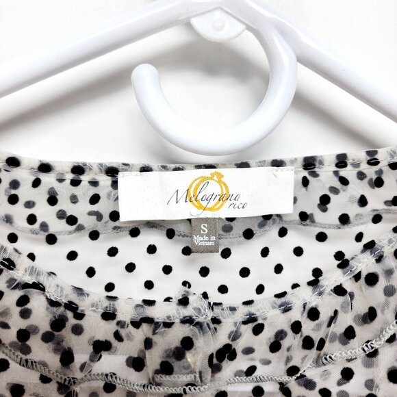 Magofina Rico Womens Polka Dot Sheer Long Sleeve Blouse Ruffle Detailing Size S - Picture 2 of 8